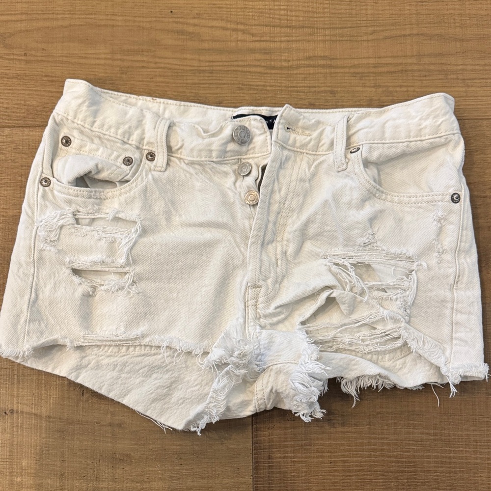 Aeropostale Cream Distressed Jean Shorts